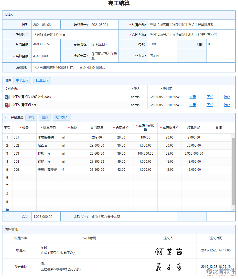 完工結算